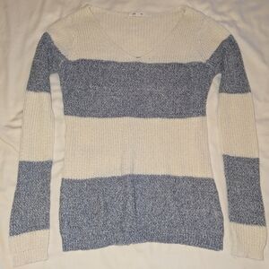 Pink Rose V-Neck Sweater in Blue and Cream